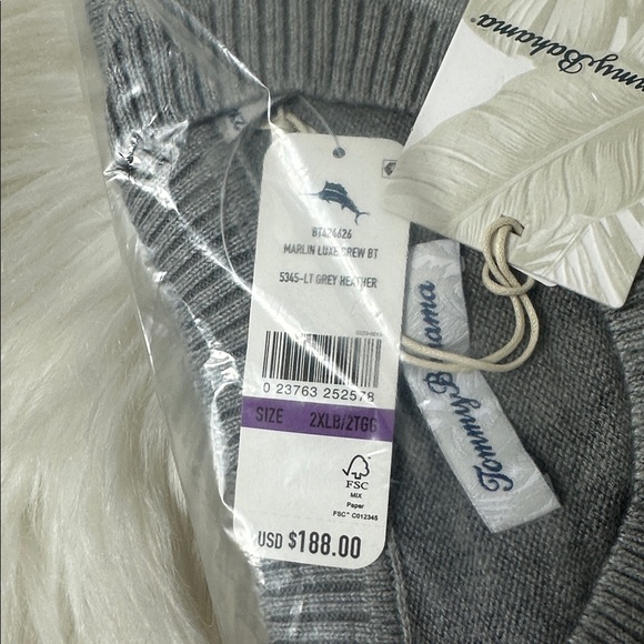 Tommy Bahama Gray  Marlin Luxe Crew Neck Men's Sweater XXLB - Picture 4 of 9